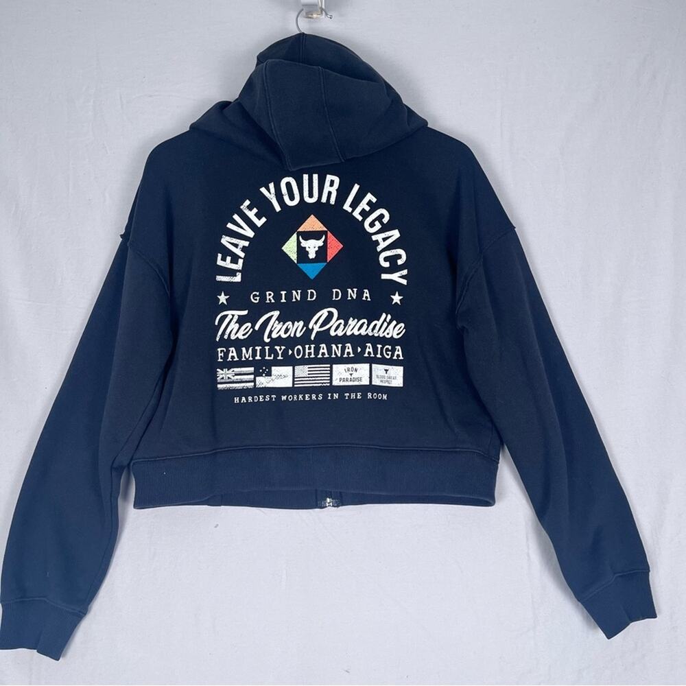 Under Armour Project Rock Full Zip Hoodie Womens XL Black Iron Paradise Graphic